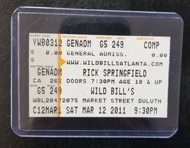 RICK SPRINGFIELD - ORIGINAL MARCH 12, 2011 USED CONCERT TICKET STUB - $10.00