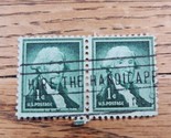 US Stamp George Washington 1c Used Green Strip of 2 &quot;Hire the Handicapped&quot; - $1.42