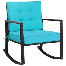 Outdoor Patio Rattan Glider Rocking Chair with Cushion-Turquoise - £131.27 GBP