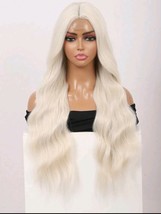 Blonde lace weavy wig,platinum wig with waves,lace platinum wig,curly bl... - $35.00