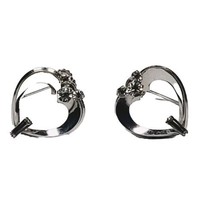 Krementz Mickey Mouse Earrings Screw Back Heart Shaped Silver Tone w Rhinestones - £10.29 GBP