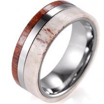 (New With Tag) White Titanium Ring With Deer Antler and Wood - Price for one rin - £55.81 GBP
