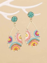 Multicolor Beaded Water Drop Shaped Earrings Dangle Pastel Colors NWOT - £10.76 GBP