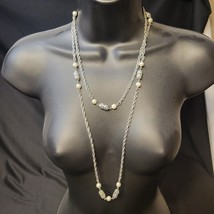 Vintage Faux Pearl Necklace 50&quot; Sarah Coventry Chain Silver Tone Ornate ... - £13.44 GBP