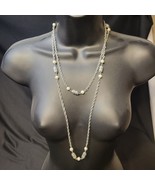 Vintage Faux Pearl Necklace 50&quot; Sarah Coventry Chain Silver Tone Ornate ... - $16.82