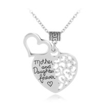 20&quot; Silver &quot;Mother &amp; Daughter Forever&quot; Necklace Engraved Heart Pendant - £14.28 GBP