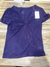 Women&#39;s Short Sleeve V-Neck Linen T-Shirt - A New Day Navy Small. NWT. F - £6.22 GBP