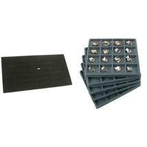 Black 72 Slot Jewelry Ring foam &amp; Gray 16 Slot Flocked Tray Inserts Kit 6 Pcs - £12.44 GBP