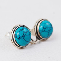 Fait Main 925 Argent Sterling Véritable Turquoise Clou Boucles Femme Fête Usure - £32.98 GBP