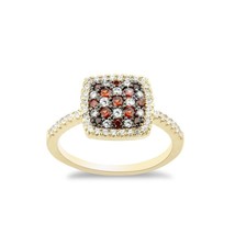 Sterling Silver GP Square Garnet CZ Micro Pave Ring - £57.72 GBP