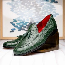Aubiere Genuine Ostrich Quill Tassel Loafers Shoes Forest Green image 12