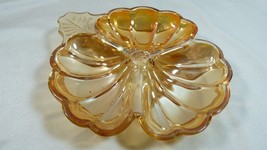 Vintage Carnival Iridescent Marigold Glass Clover Leaf Shell Dish Bowl Tray - £14.24 GBP