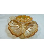 Vintage Carnival Iridescent Marigold Glass Clover Leaf Shell Dish Bowl Tray - £14.24 GBP