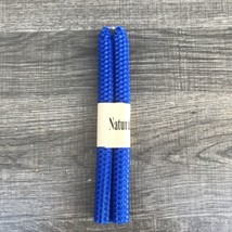 Natural Beeswax Blue Taper 9”Candle Set Of Two Honeycomb Texture New Unused - $14.25