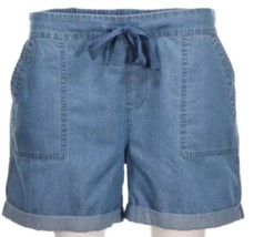 Women&#39;s Como Vintage Blue Cuffed Stretch Pull On Drawstrings Shorts - $19.99