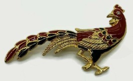 Road Runner Bird Black Red Enamel Brooch Pin Jewelry Gold Tone - £18.69 GBP