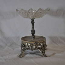 Cut Glass Fruit Bowl or Candy/Nut Dish on Silver Pedestal - £77.53 GBP