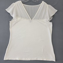 Express Women Shirt Size XL White Cream Stretch Chic Short Flutter Sleeve V-Neck - £10.15 GBP