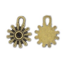 8 Flower Charms Antique Bronze Tone Garden Pendants Rhinestone Settings ... - £3.39 GBP