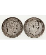 1831-1839 France 5 Francs Silver Coin Lot of 2, KM 735.1, 749.7 - $192.34 CAD