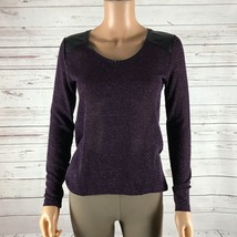 DKNY JEANS Women&#39;s Purple/Lurex Metallic Shoulder Patch Knit Top XS - £9.03 GBP