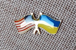 USA&amp;Ukrainian flag Ukrainian Lapel Pin Metal Ukrainian American badge Gold 1.4&quot; - £10.66 GBP