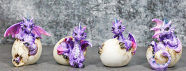 Set Of 4 Purple Spyro Baby Dragon Hatchlings Breaking Out Of Eggs Figurines - £28.92 GBP