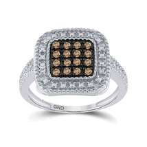 Sterling Silver Womens Round Brown Diamond Square Cluster Ring 1/5 Cttw - £109.99 GBP