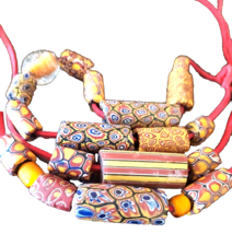 20 Vintage Millefiori Venetian African Trade Beads Necklace Yellow Red Blue - $121.65 CAD