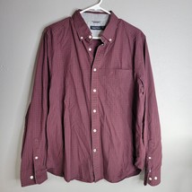 Nautica Mens Button Up Shirt Large Long Sleeve Burgundy Blue Check Casua... - £11.97 GBP