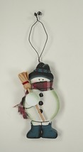 Wooden Winter Snowman Country Rustic Ornament with Fabric Scarf and Stick Broom - £4.02 GBP
