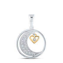 10kt Two-tone Gold Womens Round Diamond Moon Heart Circle Pendant 1/6 Cttw - £239.15 GBP