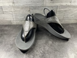 FitFlop Sandal Women 8M Lulu Superglitz Platform Shoes Silver Gray Glitt... - $19.62