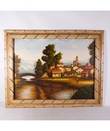 Mountain River Nature Landscape Country Village Town Original Art Decor ... - £220.14 GBP