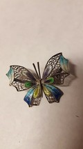 Vintage Dainty Butterfly Pin Broach Sterling Silver Colorful Enamel - £40.77 GBP