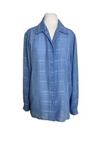 Vintage Liz Baker Womens Size 12 Blouse Blue Polyester Long Sleeve Button Front - £11.87 GBP