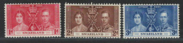 BRITISH SWAZILAND 1937 VERY FINE MH STAMPS Scott # 24-26 &quot; CORONATION IS... - £1.25 GBP