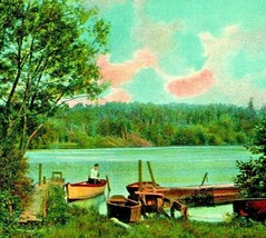 Canoes and Dock Lake Annabessacook Winthrop Maine ME 1908 Vtg Postcard - £3.22 GBP
