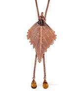 Necklace Lariat Slider REAL Leaf in 18K Rose Gold BRIOLETTE citrine dangles - $302.61 MXN