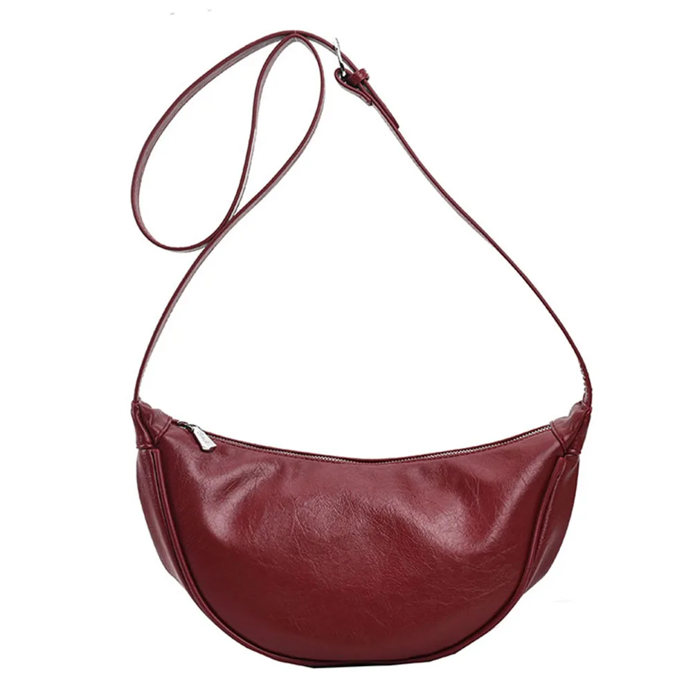 Soft Leather Half Moon Crossbody Bag Women Versatile Zipper Dumpling Bag... - $25.59