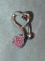 2 Hearts Silver With Pink Stones 14 Gauge Belly Button Ring Surgical Ste... - £3.80 GBP