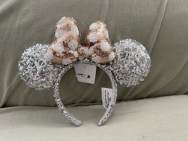 Disney Parks Silver and Pink Sequin Bow and Ears Minnie Mouse Headband NEW - £39.88 GBP
