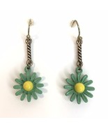 Green &amp; Yellow Enamel Daisy Dangle Earrings Flower Power - £9.43 GBP