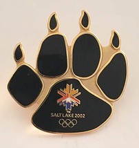 2002 Salt Lake City Black & Gold Winter Olympics Logo Large Black Bear Claw Pin - £22.34 GBP