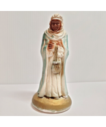 VTG Nativity Putz Wisemen King Magi Balthazar Aqua Robe Gold Chalkware M... - $9.80