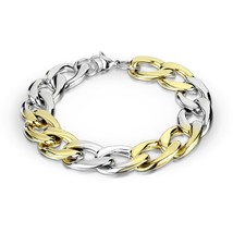 15mm Curb Chain Bracelet Mens Gold Silver Stainless Steel Rocker Biker 9-IN - £18.89 GBP