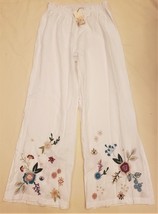 Johnny Was Martine Palazzo High Slit Pants Sz.XL White/Multicolor Embroidery - £119.46 GBP