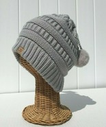 NEW Ponytail High Bun Cable Knit Beanie Hat Cap with Adjustable String Gray #W - $9.49