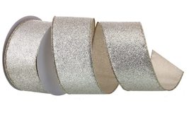 2.5&quot; X10Y Printed Glitter Satin Ribbon Set of 3 - Champagne - £15.82 GBP