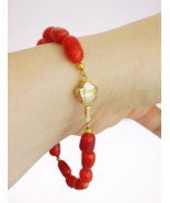 RED CORAL beaded BRACELET Original In gift pouch Made in Italy with gold... - £20.45 GBP